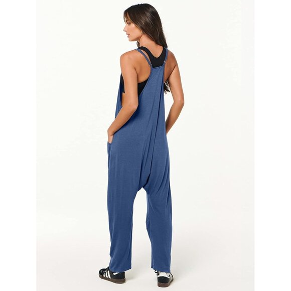 Women Blue Casual Summer Overalls Sleeveless Spaghetti Strap Romper Jumper - Picture 5 of 6